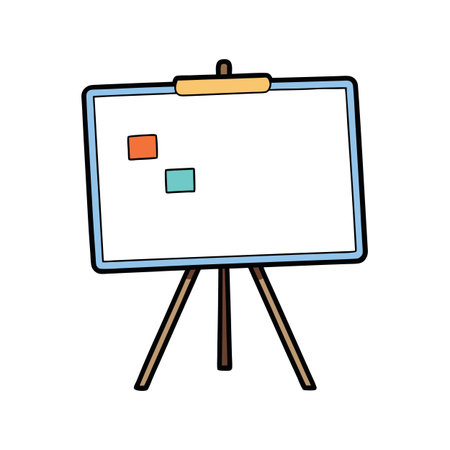 Cartoon whiteboard with sticky notes on a white background, perfect for presentationsのイラスト素材