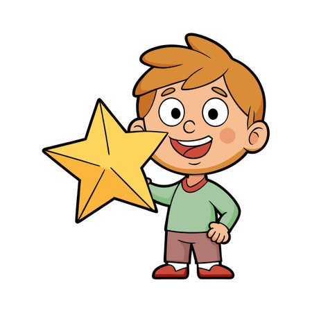 Cartoon boy holding a yellow star isolated on white background graphic illustrationのイラスト素材