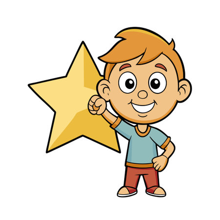 Boy Holding a Gold Star Illustration for Children's Success or Achievementのイラスト素材
