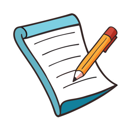 Illustration of a notepad with lines and a pencil poised for writingのイラスト素材