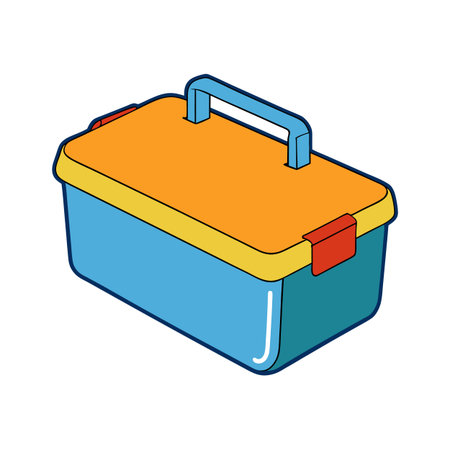 Isometric Tool Box Illustration in Bold Colors with Black Outline Designのイラスト素材