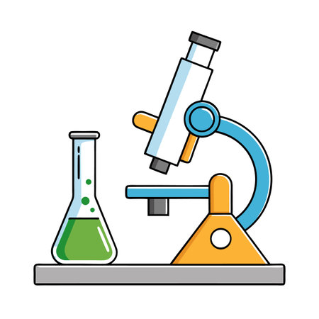 Microscope and Erlenmeyer Flask Illustration: A Classic Scientific Setup for Educational Materialのイラスト素材