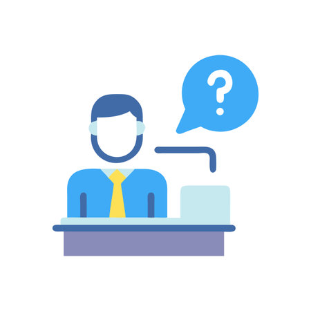 Business person seeking assistance with question mark speech bubbleのイラスト素材