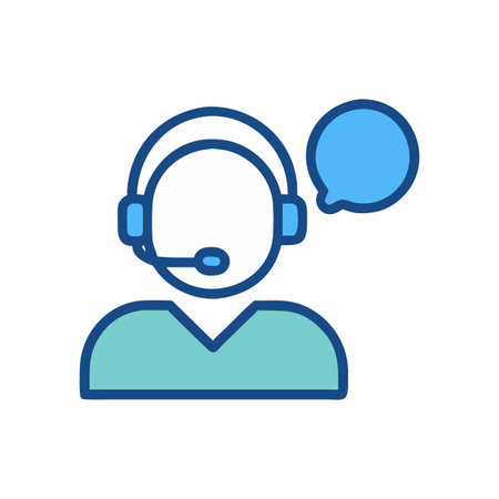 Blue outline of customer support representative with headsetのイラスト素材