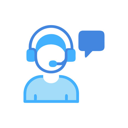 Blue minimalist call center icon with speech bubble vectorのイラスト素材