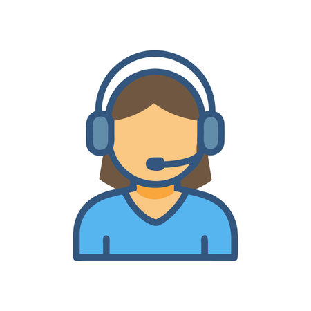 Flat vector illustration of woman wearing headset on black backgroundのイラスト素材
