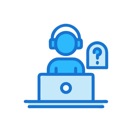 Customer service representative assisting online with computer and headsetのイラスト素材