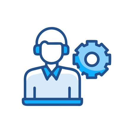 Customer support agent with settings gear illustrationのイラスト素材