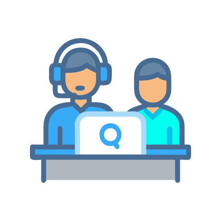 Two customer support agents working at a call centerのイラスト素材