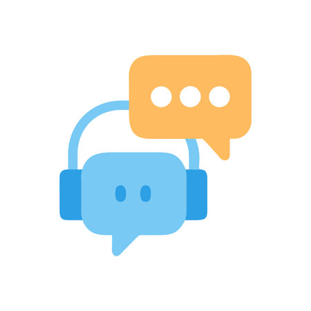 Blue headset and peach chat bubble against black backdropのイラスト素材