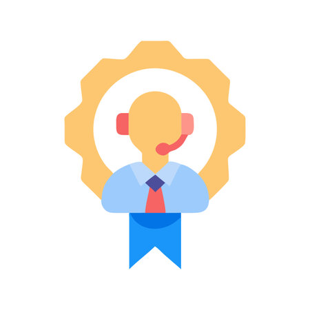Customer service representative with headset badge icon on blackのイラスト素材