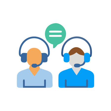 Customer support team with headsets and speech bubble illustrationのイラスト素材