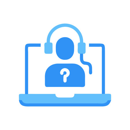 Customer support avatar on laptop screen with question markのイラスト素材