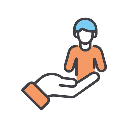 Hand holding a person icon with care and supportのイラスト素材