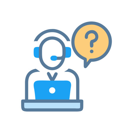 Customer Support Illustration Featuring an Agent with Question Bubbleのイラスト素材