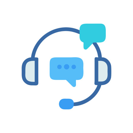 Blue headset with speech bubble on black background illustrationのイラスト素材