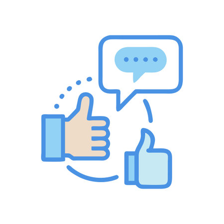 Thumbs up feedback connecting users with chat bubble iconのイラスト素材