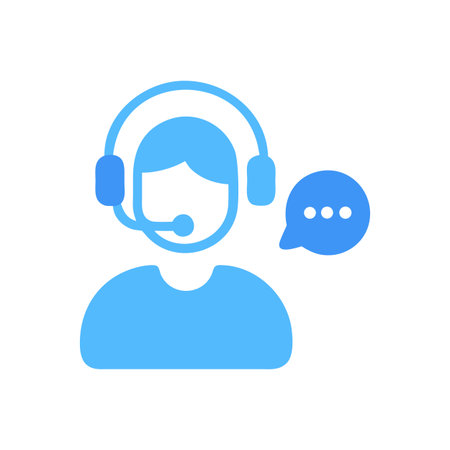 Blue customer support agent avatar with headset iconのイラスト素材
