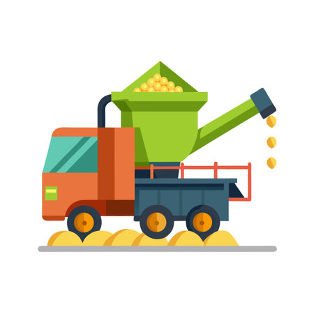 Agricultural machinery harvests grains; modern farm technology vector graphicのイラスト素材