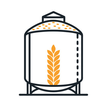 Grain silo with wheat ear illustration against white backgroundのイラスト素材
