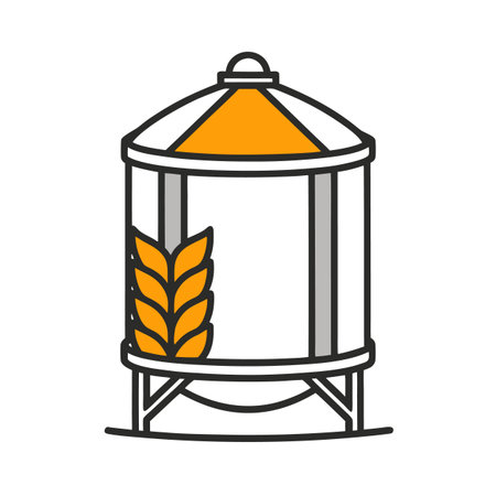 Agricultural Grain Silo with Wheat Icon, Farm Storageのイラスト素材