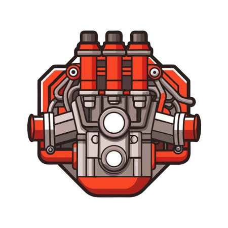 Cartoon V-type Engine Illustration on White Background in Detailのイラスト素材