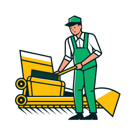 Gardener operating a turf aerator machine for lawn careのイラスト素材