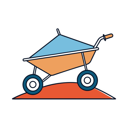Stylized wheelbarrow carrying load on orange base, design elementのイラスト素材
