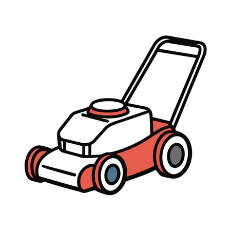 Stylized lawn mower illustration with red and white designのイラスト素材