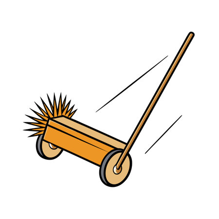 Stylized cartoon image of orange push lawn sweeperのイラスト素材