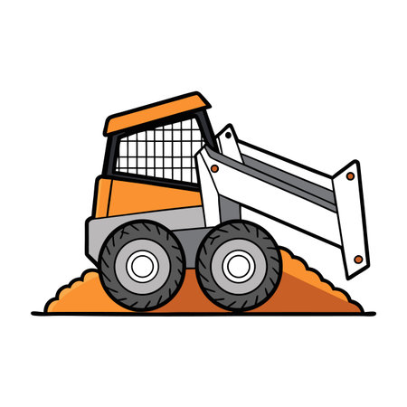 Cartoon illustration of a skid steer loader on dirt pileのイラスト素材