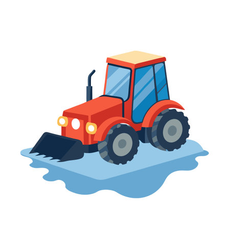Cartoon tractor with snow plow on a light backgroundのイラスト素材