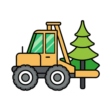Cartoon log skidder carrying an evergreen tree illustration vectorのイラスト素材