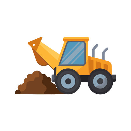 Cartoon excavator scooping dirt on a white backgroundのイラスト素材