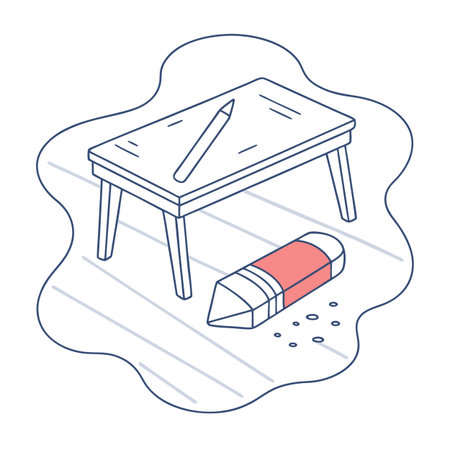 Cartoon illustration featuring a table, pencil, and eraser, isolated on a white backgroundのイラスト素材