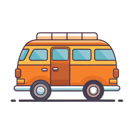 Retro orange van with roof rack in clean, modern vector illustrationのイラスト素材