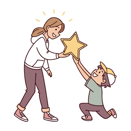 A mother giving a star to a kneeling child illustration art designのイラスト素材