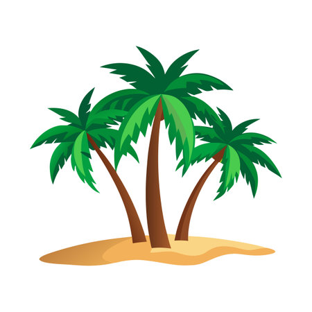 Illustration of three cartoon palm trees on a sandy island beachのイラスト素材
