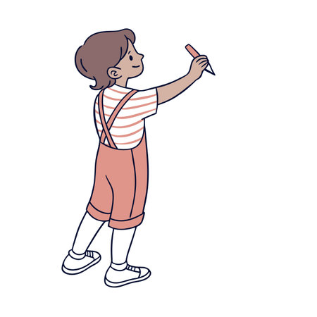 Cartoon girl drawing or writing on an invisible wall with a markerのイラスト素材