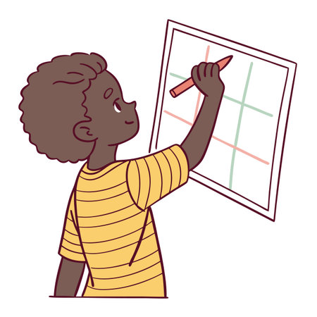 Illustration of a young child playing tic-tac-toe on a large sheetのイラスト素材