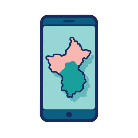 Abstract Smartphone Displaying Colorful Land Regions for Data Visualization and Applicationsのイラスト素材