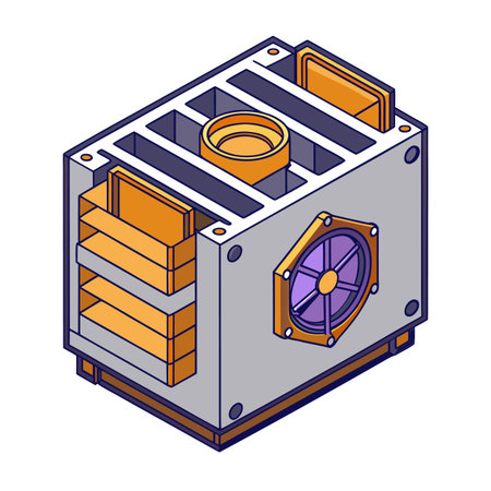 Isometric Server Unit Illustration with Cooling Fan and Expansion Slots for Designのイラスト素材