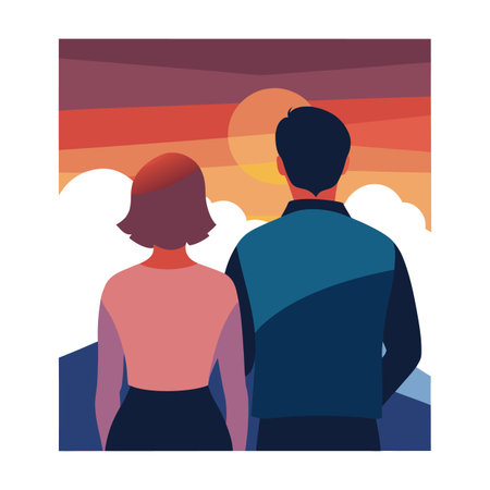 Couple watching sunset landscape vector illustration with minimalist graphic style and romantic sceneのイラスト素材