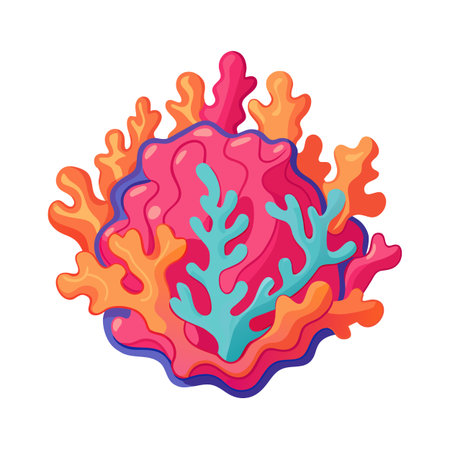 Colorful coral reef illustration with pink, orange, and blue hues on white backgroundのイラスト素材