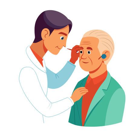 Doctor examining an elderly patient's eye with a medical instrumentのイラスト素材