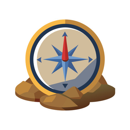 Compass on rocks illustration symbolizing exploration and journey, ideal for adventure themed contentのイラスト素材