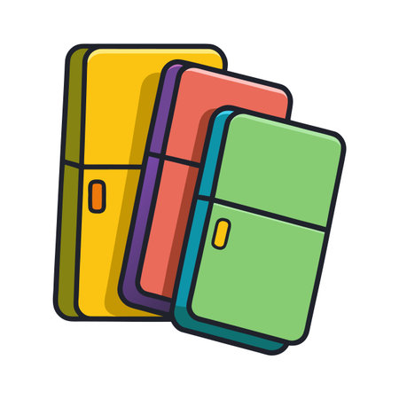 Colorful document folders stacked together, isolated on white backdrop in cartoon styleのイラスト素材