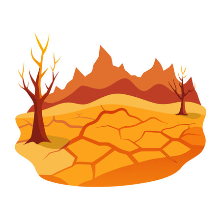 Dry Landscape with Mountains and Trees Depicting Environmental Issues and Desertificationのイラスト素材