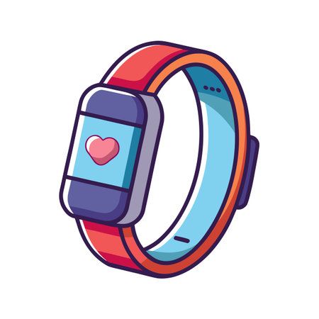 Vibrant fitness tracker displaying heart rate on screen, promoting health monitoringのイラスト素材