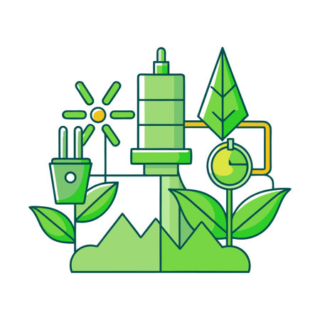 Illustration of renewable energy sources including solar power and plant biomass conversionのイラスト素材